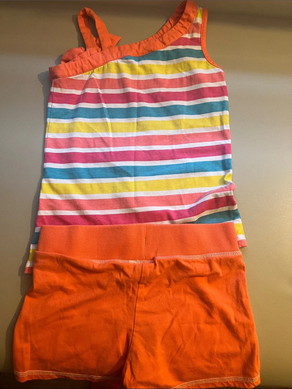 Disney Girls Minnie Mouse Coral Pink Multi-Color Stripe Matching Set